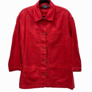 Lizwear Vintage Red‎ Jacket Blazer Size Medium, Woven Ramie Cotton Boxy Pockets